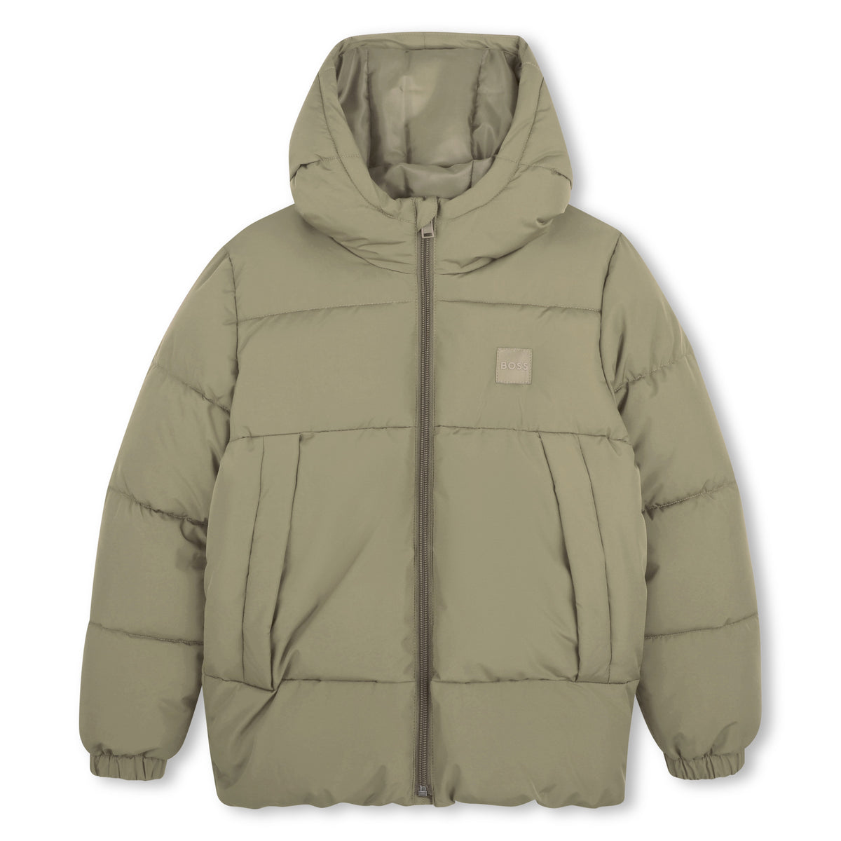 BOSS Boys Khaki Hooded Puffer Jacket