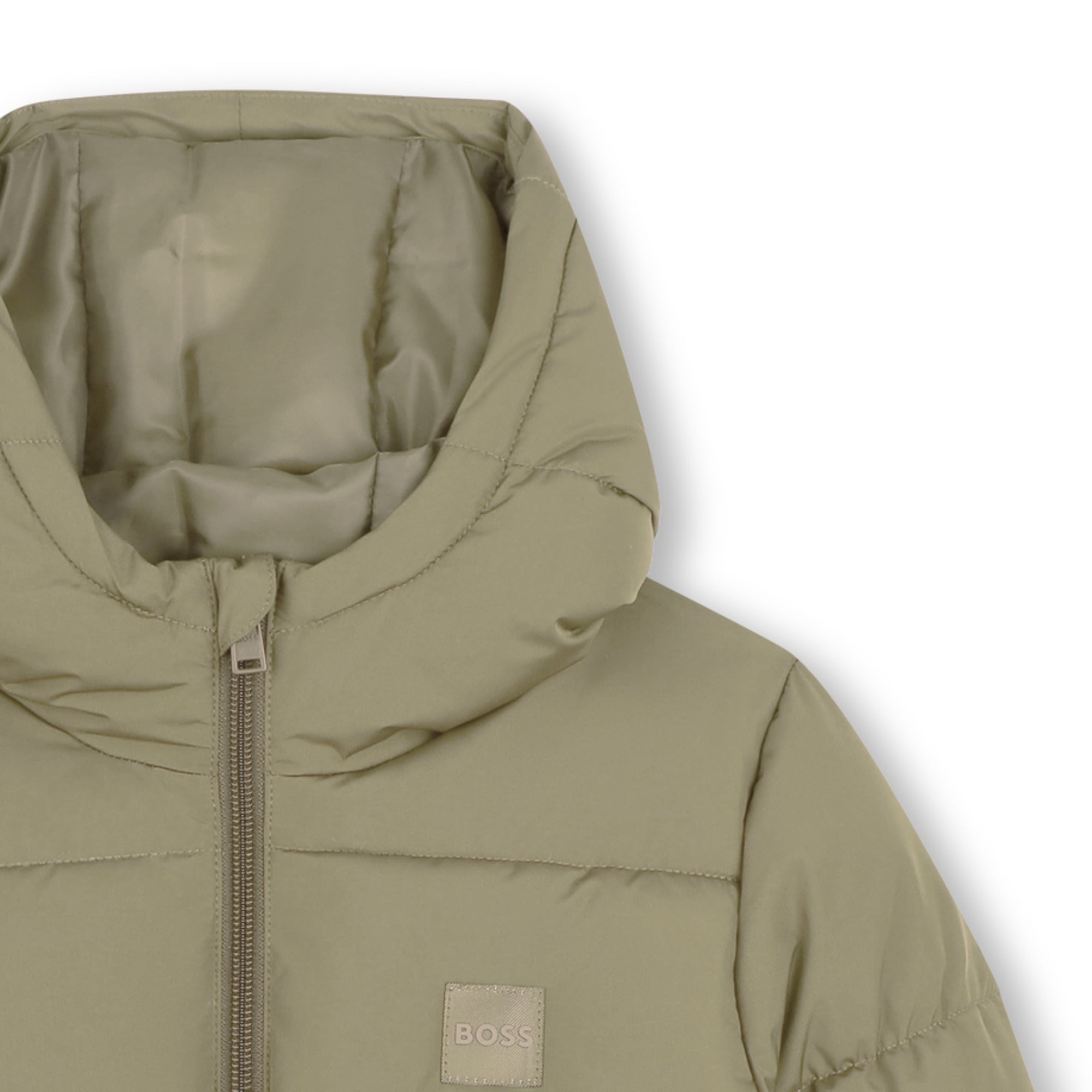BOSS Boys Khaki Hooded Puffer Jacket