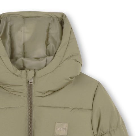 BOSS Boys Khaki Hooded Puffer Jacket
