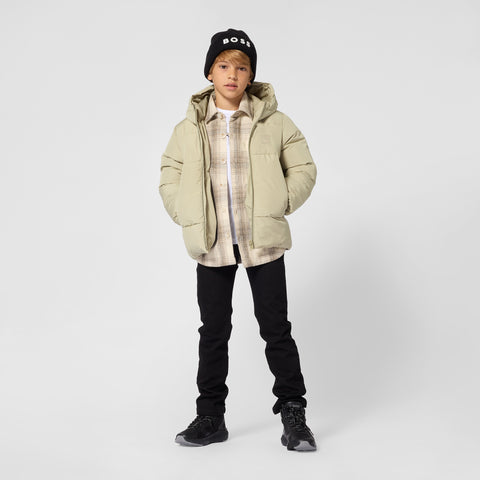 BOSS Boys Khaki Hooded Puffer Jacket