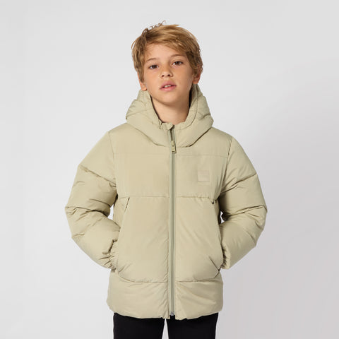 BOSS Boys Khaki Hooded Puffer Jacket