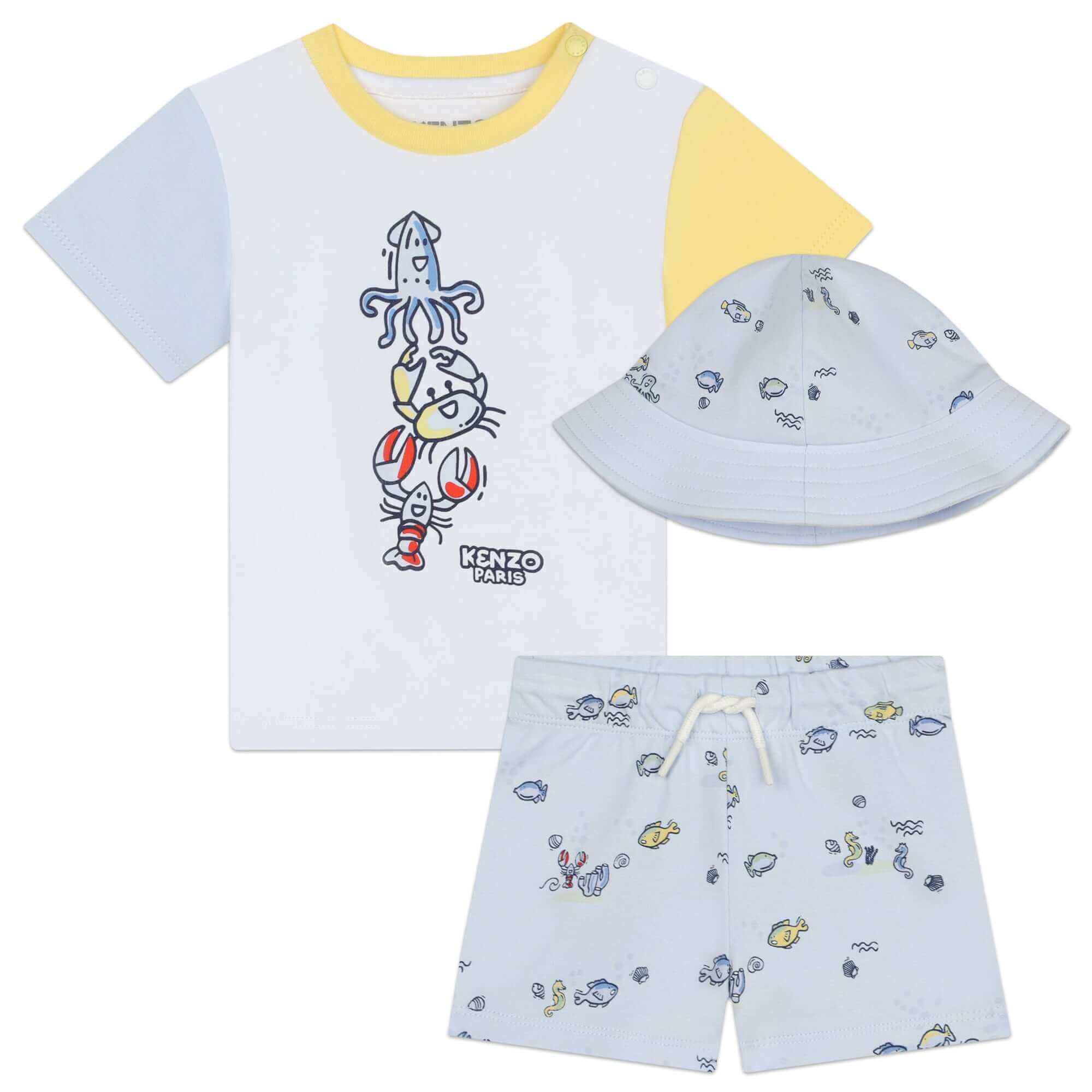 Kenzo Kids Baby Boys Blue Sea Life Shorts & Hat Set