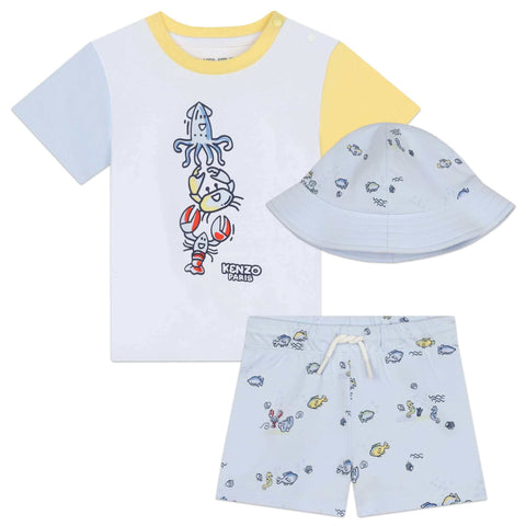 Kenzo Kids Baby Boys Blue Sea Life Shorts & Hat Set