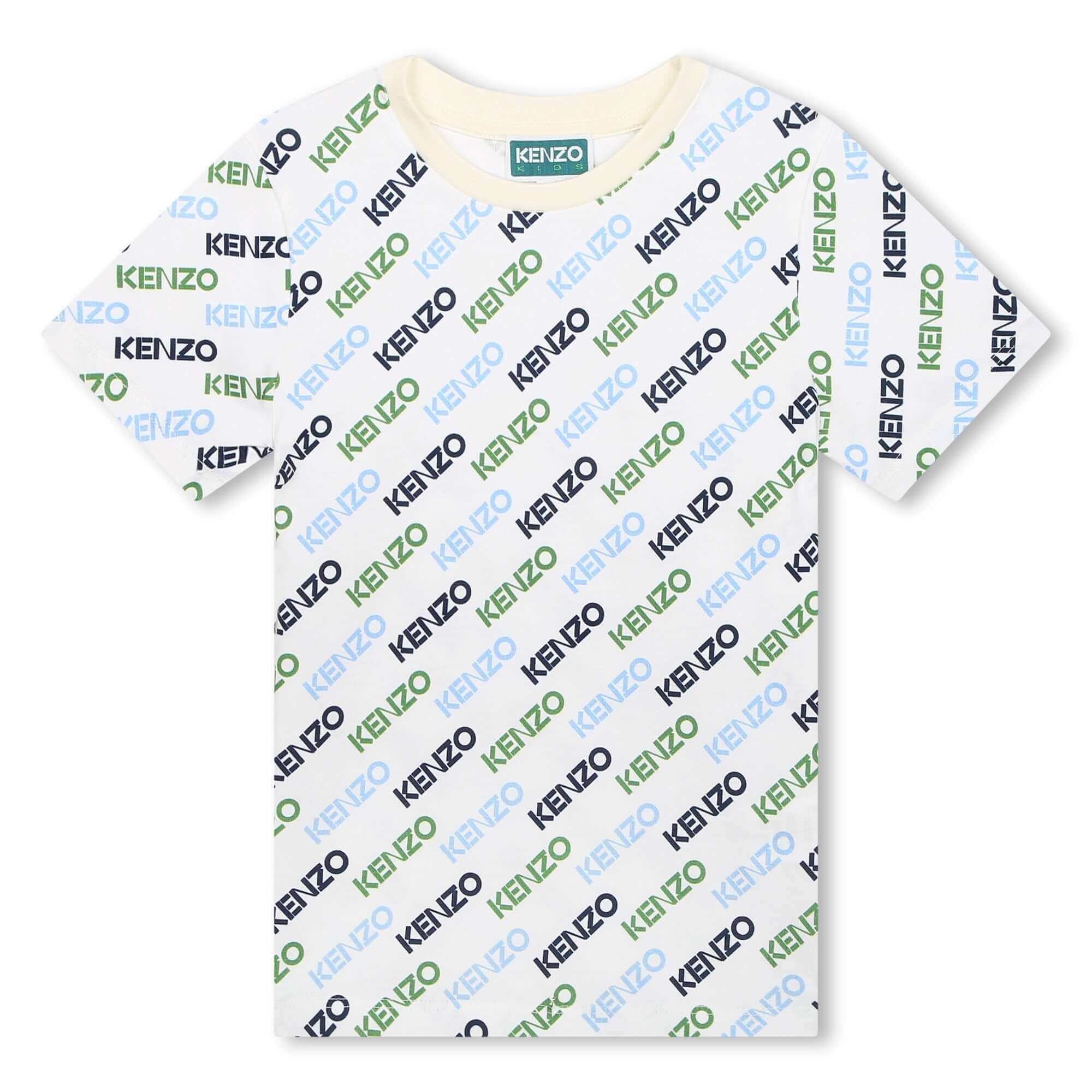 Kenzo Kids Boys Cream All Over Logo Print T-Shirt