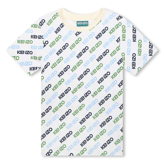 Boys Cream All Over Logo Print T-Shirt