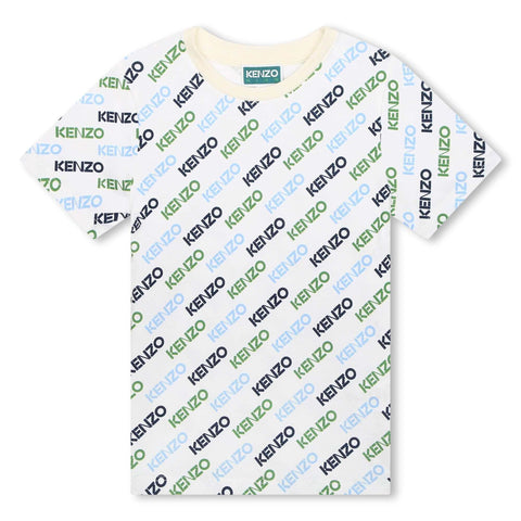 Kenzo Kids Boys Cream All Over Logo Print T-Shirt