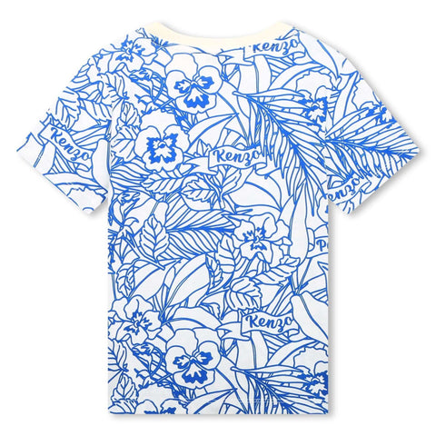 Kenzo Kids Boys Ivory & Blue Floral Print T-Shirt