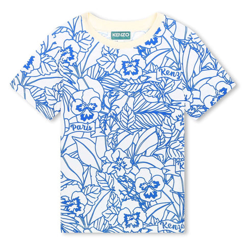 Kenzo Kids Boys Ivory & Blue Floral Print T-Shirt