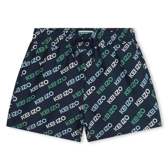 Boys Navy All Over Logo Swimming Shorts