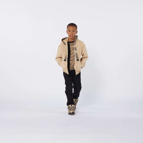 LANVIN Boys Beige Curb Logo Zip Up Hoodie