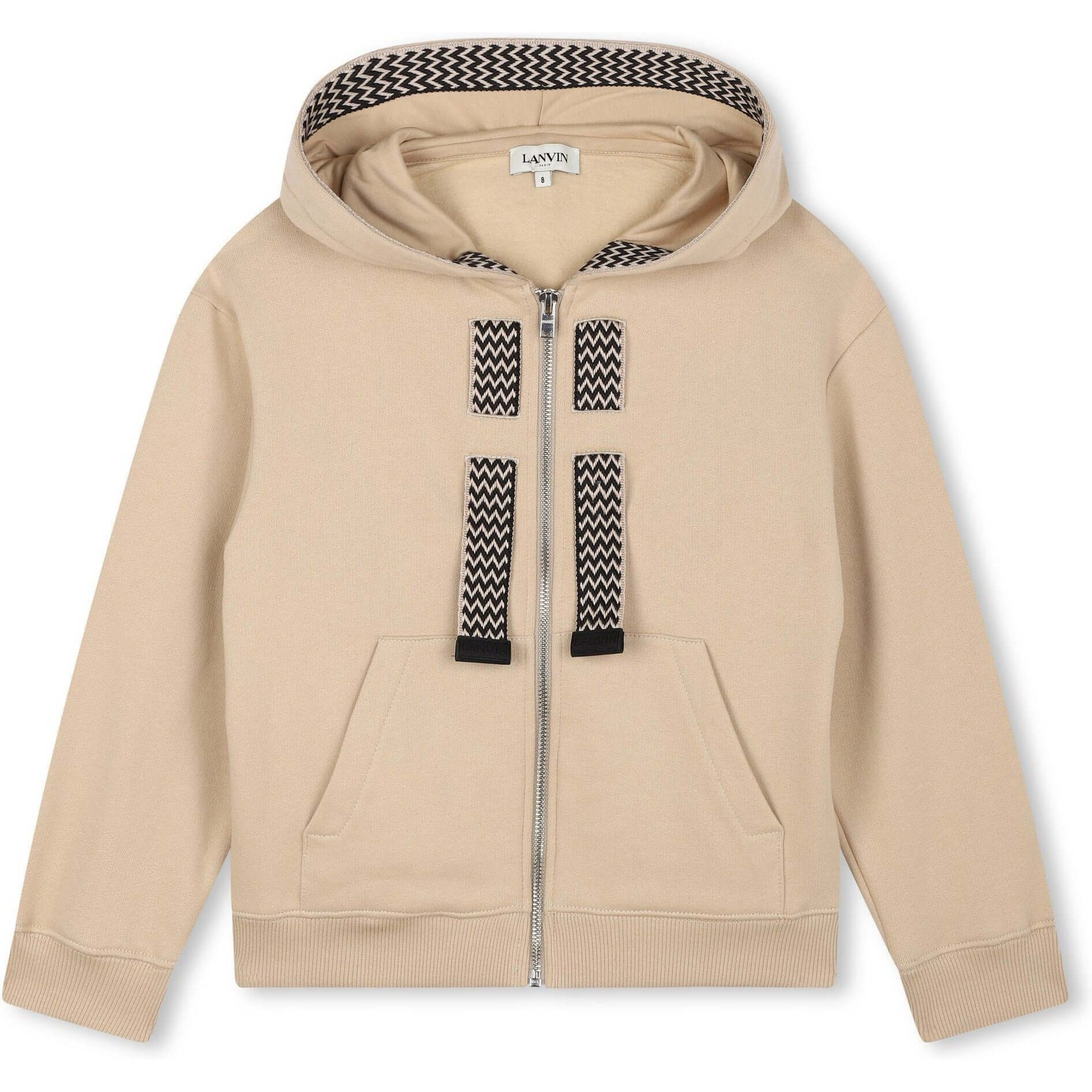 LANVIN Boys Beige Curb Logo Zip Up Hoodie