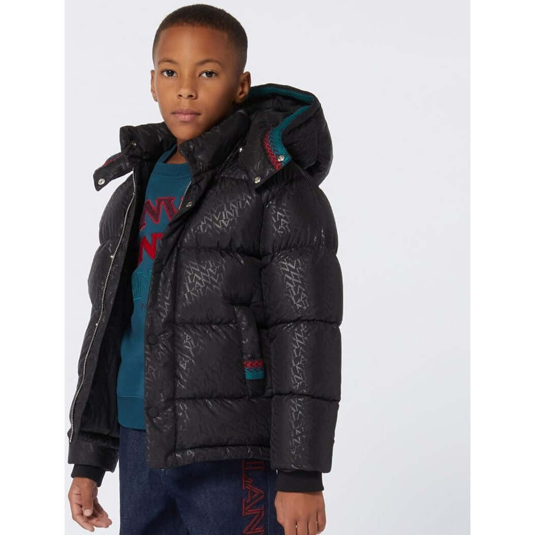 LANVIN Boys Black Curb Detail Puffer Coat