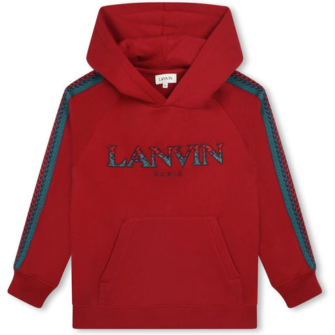 LANVIN Boys Red Curb Detail Logo Hoodie