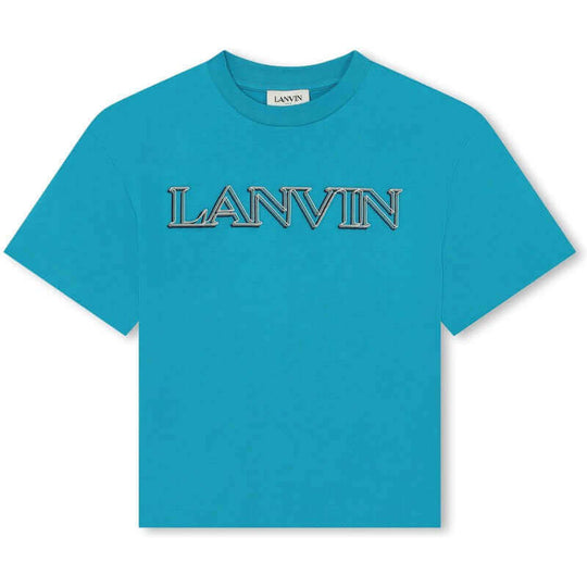 Boys Cotton Turquoise Logo T-Shirt