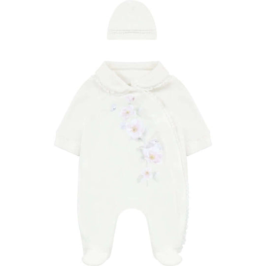 Baby Girls Ivory Floral Babygrow & Hat Set