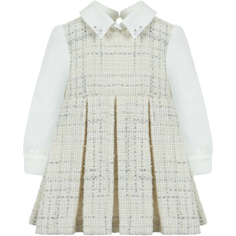 Lapin House Girls Ivory & Silver Cotton Tweed Dress