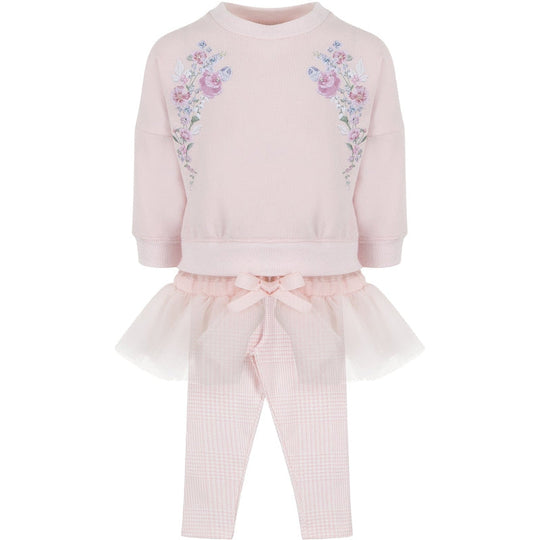 Girls Pink Cotton Floral Legging Set