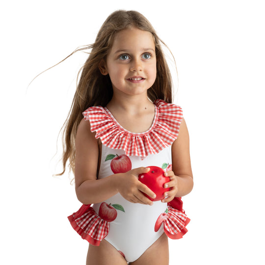 Girls Apple Print Swimsuit