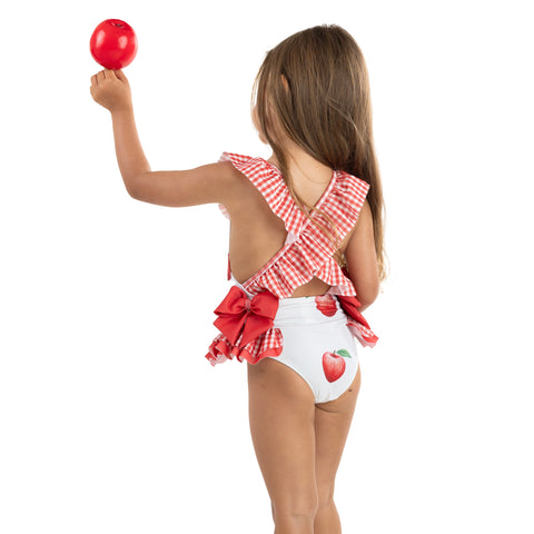 Meia Pata Girls Apple Print Swimsuit