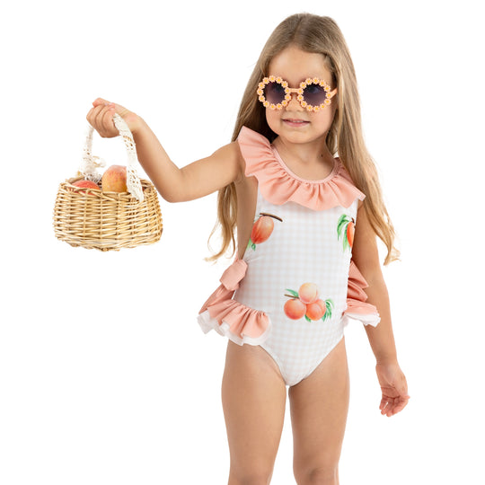 Girls Peach Print Swimsuit