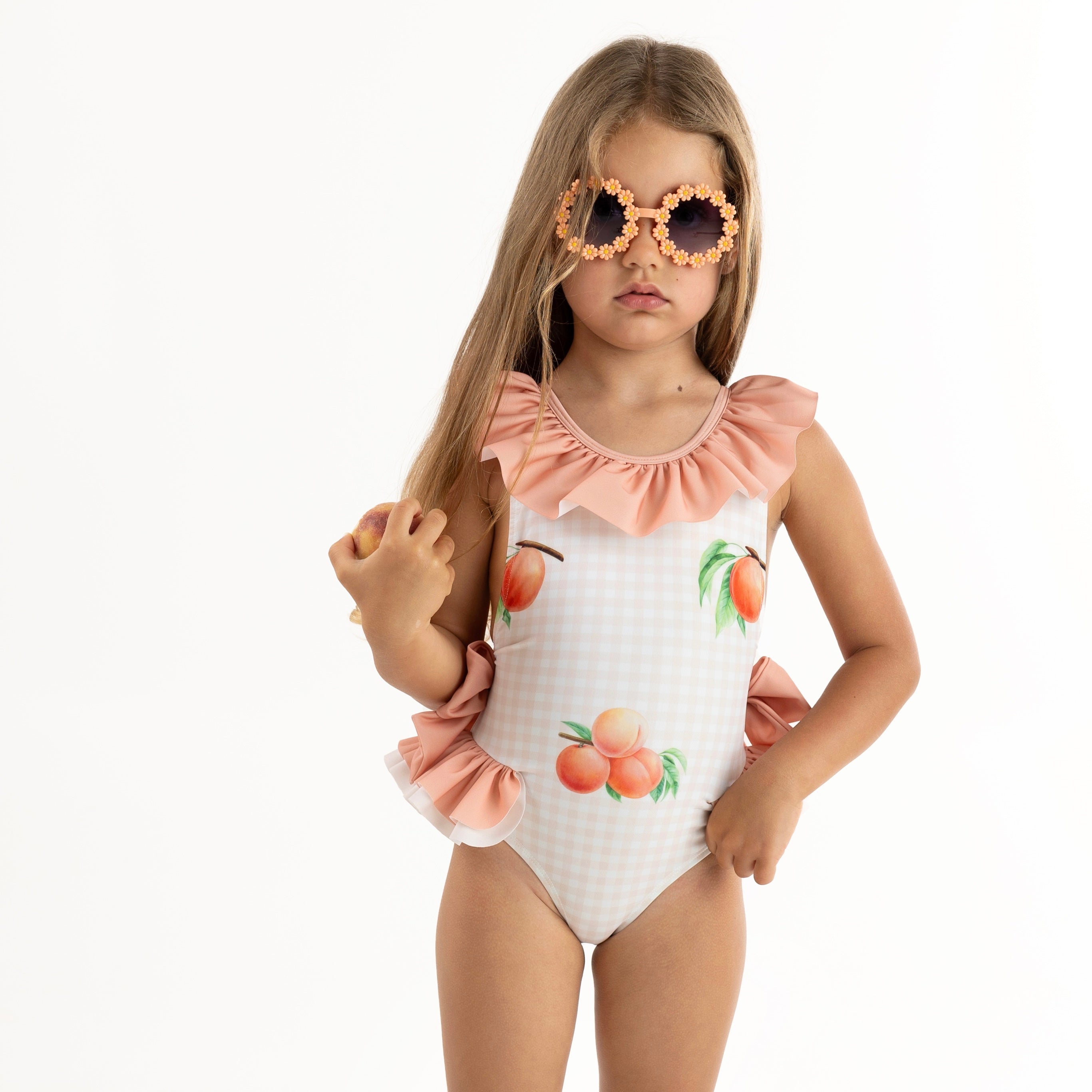 Meia Pata Girls Peach Print Swimsuit