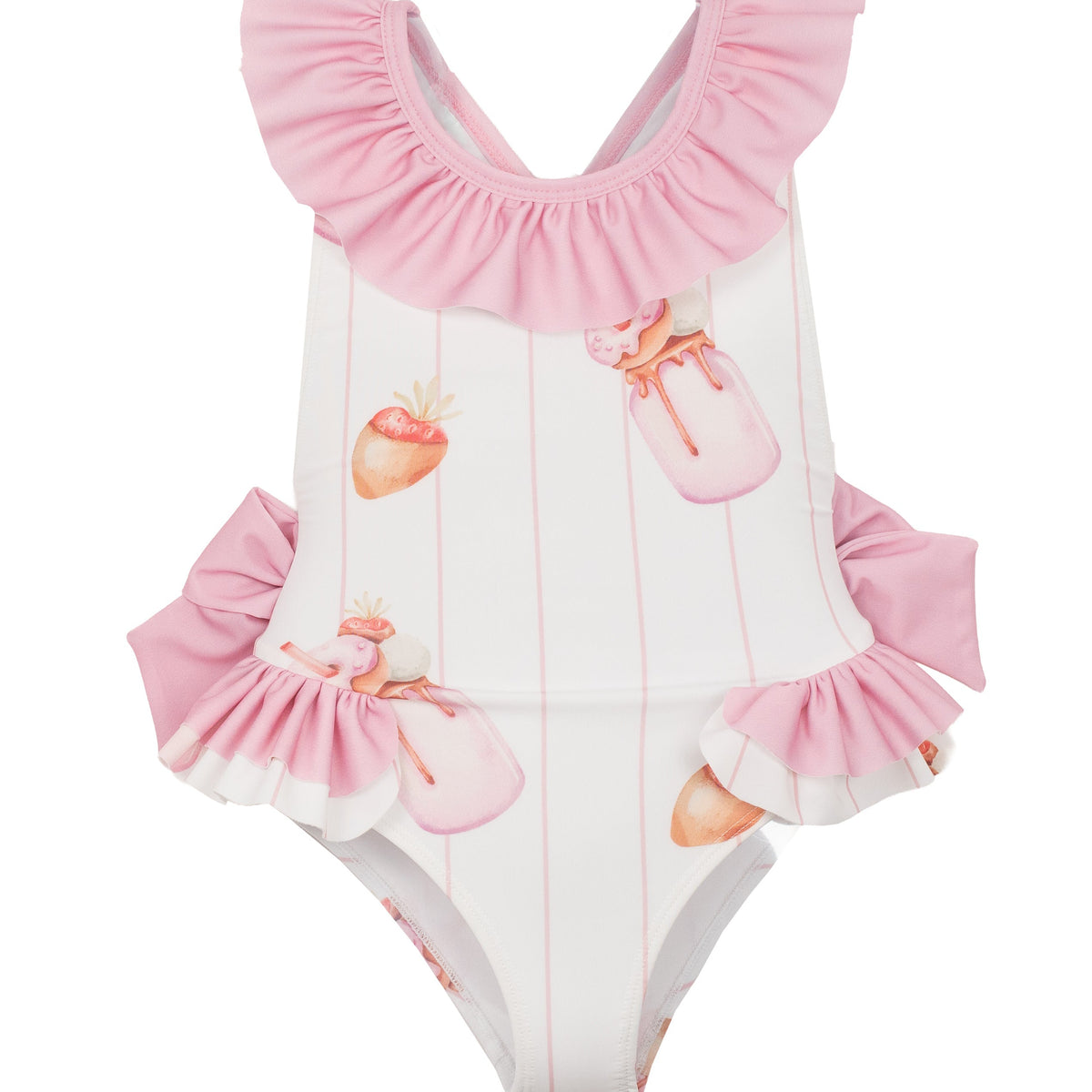 Meia Pata Girls Pink Pink Milkshake Swimming Costume