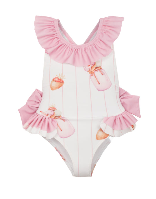 Girls Pink Pink Milkshake Swimming Costume