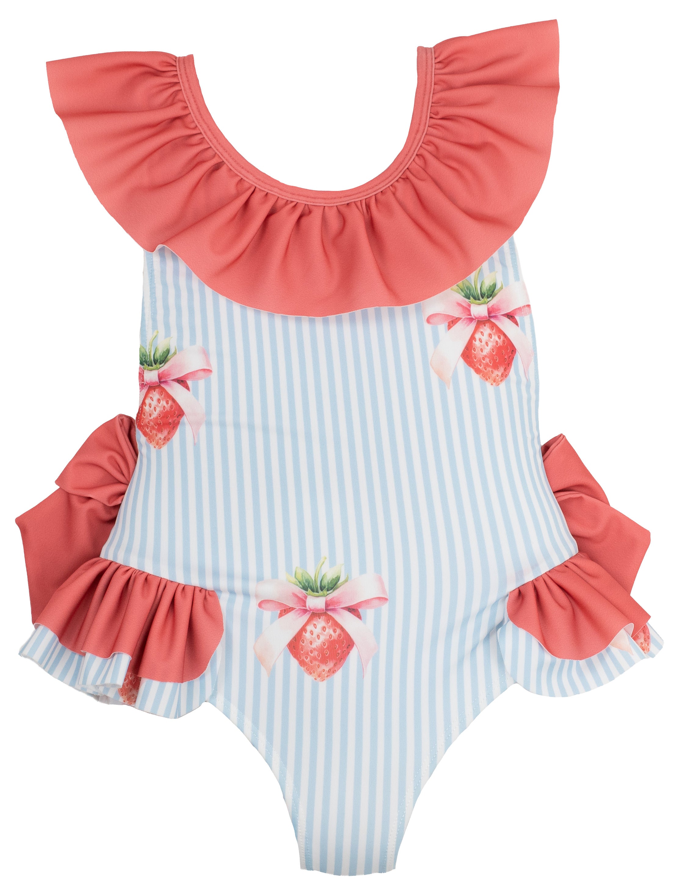 Meia Pata Girls Blue Stripe Strawberry Swimming Costume