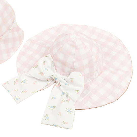 Girls Pink Stripe Floral Hat