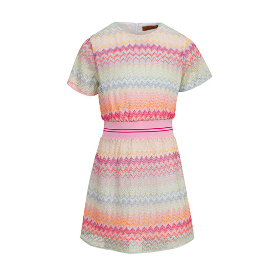 Girls Pink Knitted Zig Zag Dress