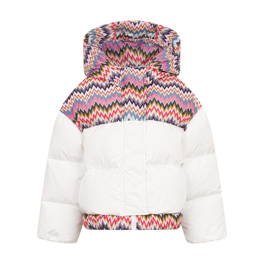 Girls Ivory Zig Zag Down Jacket