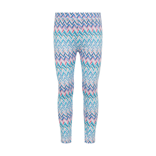 Girls Blue And Pink Zig Zag Leggings