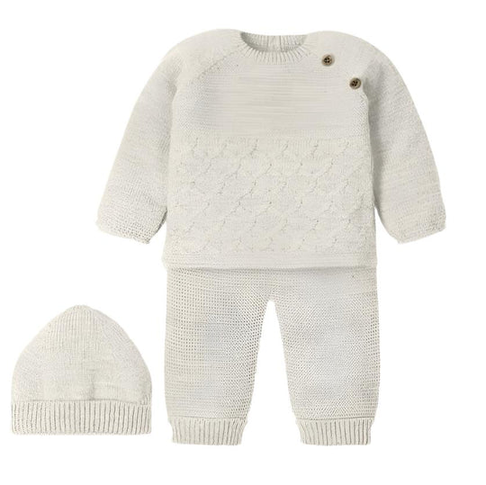 Baby Boys Cream 3 Piece Knitted Set