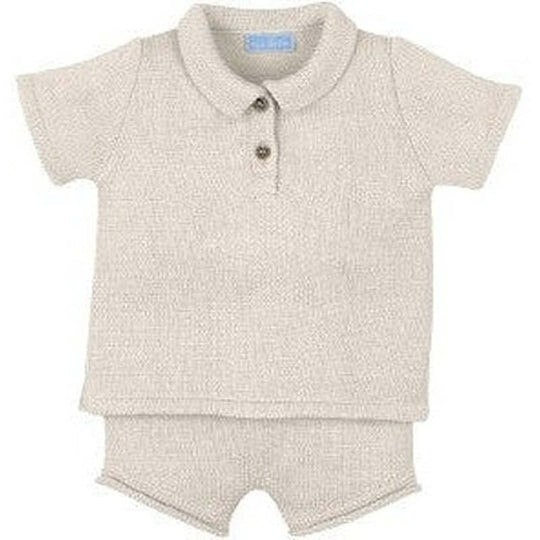 Boys Beige Polo Shirt Set