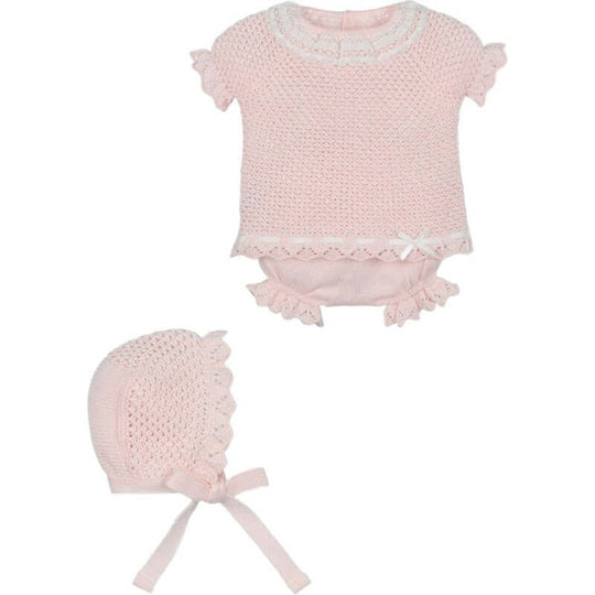 Girls Pink 3 Piece Jampant Set with Bonnet