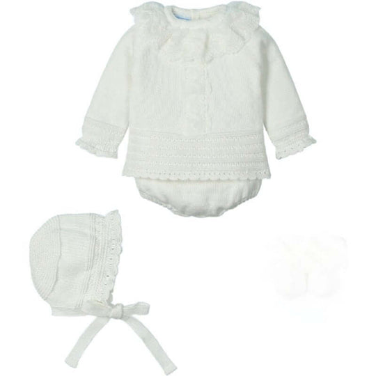 Girls White 3 Piece Knitted Set
