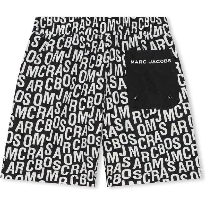 Marc Jacobs Boys Black & White Jumbled Logo Swimming Shorts