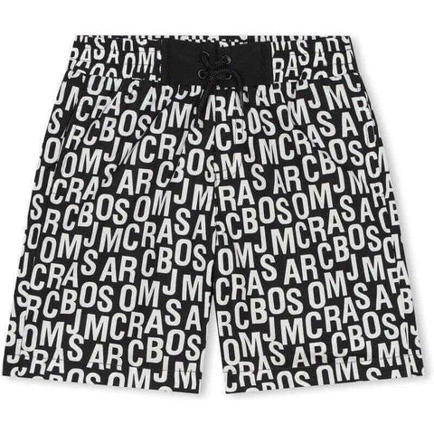 Marc Jacobs Boys Black & White Jumbled Logo Swimming Shorts