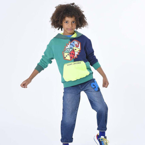 Marc Jacobs Boys Green Colour Block Hooded Sweatshirt