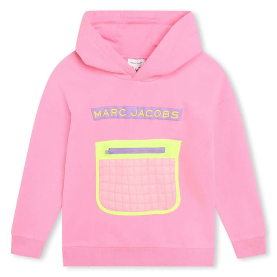 Girls Pink Logo Embroidered Cotton Hooded Sweatshirt