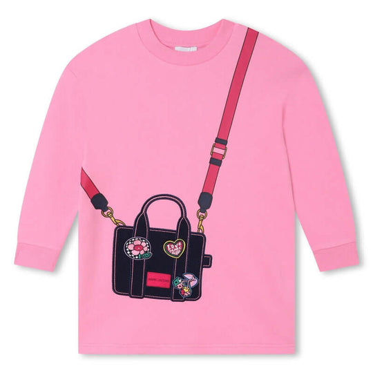 Girls Pink Tote Bag Sweatshirt Dress