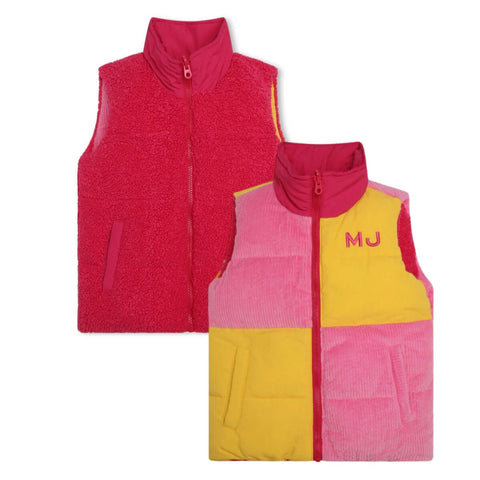 Marc Jacobs Girls Reversible Pink And Yellow Logo Gilet