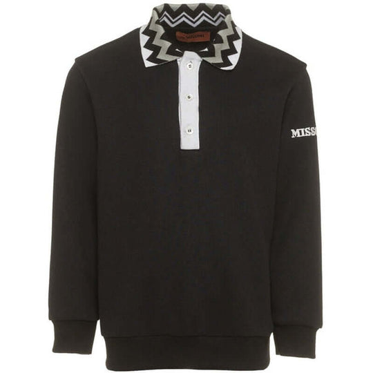Boys Black Cotton Polo  Sweatshirt