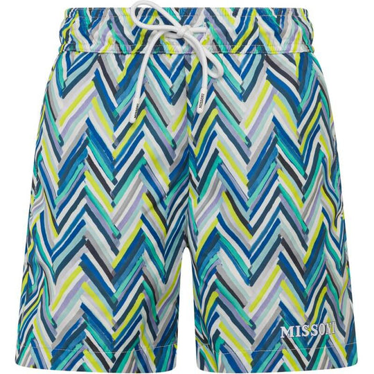 Boys Blue & Yellow Zig Zag Swimming Shorts