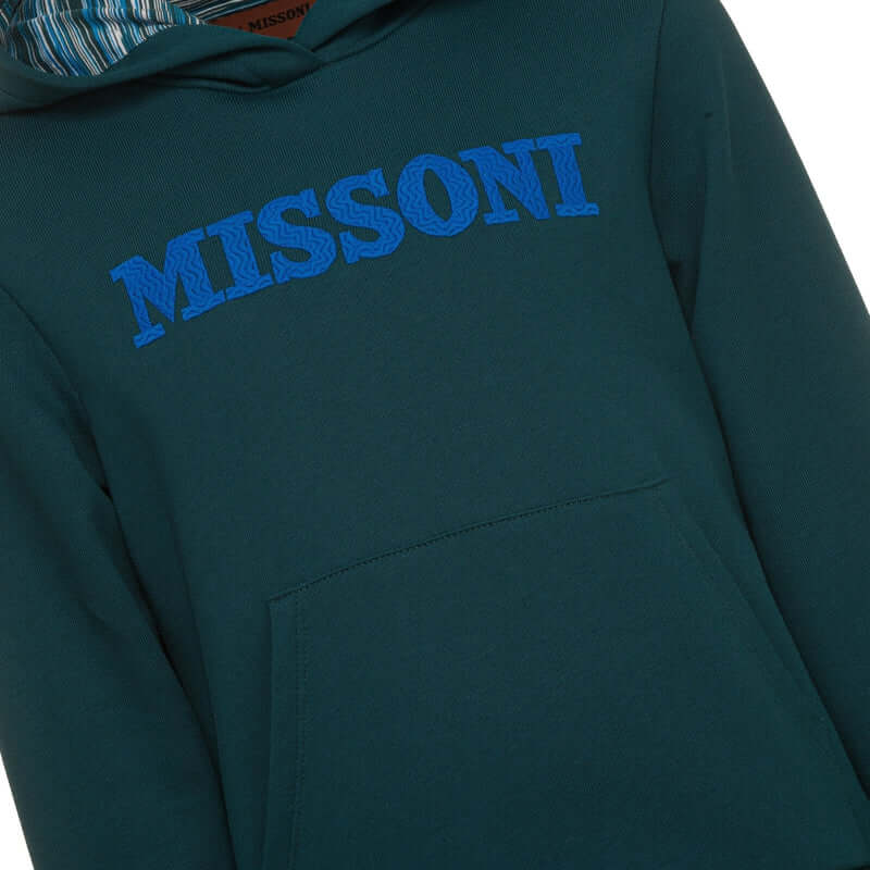 Missoni Kids Boys Green Cotton Logo Pull Over Hoodie