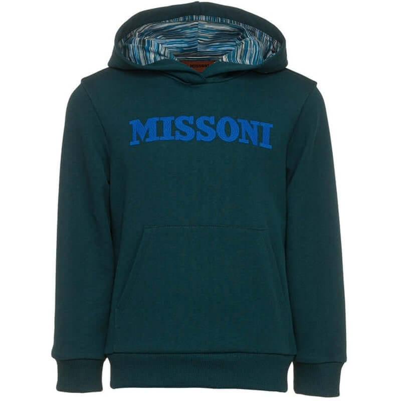 Missoni Kids Boys Green Cotton Logo Pull Over Hoodie