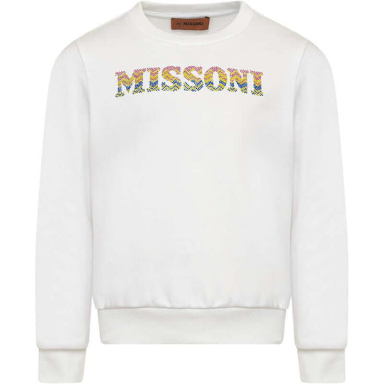 Girls White Cotton Logo Sweatshirt