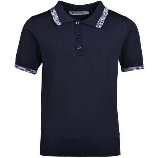 Boys Navy Space-Dye Trim Short Sleeve Polo