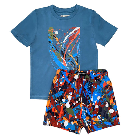 Moda Bandidos Boys Teal Splatter Swim Set