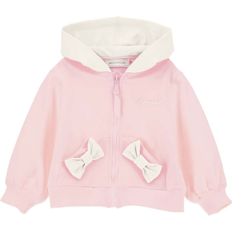 Monnalisa Baby Girls Pink Bow Zip Up Hoodie